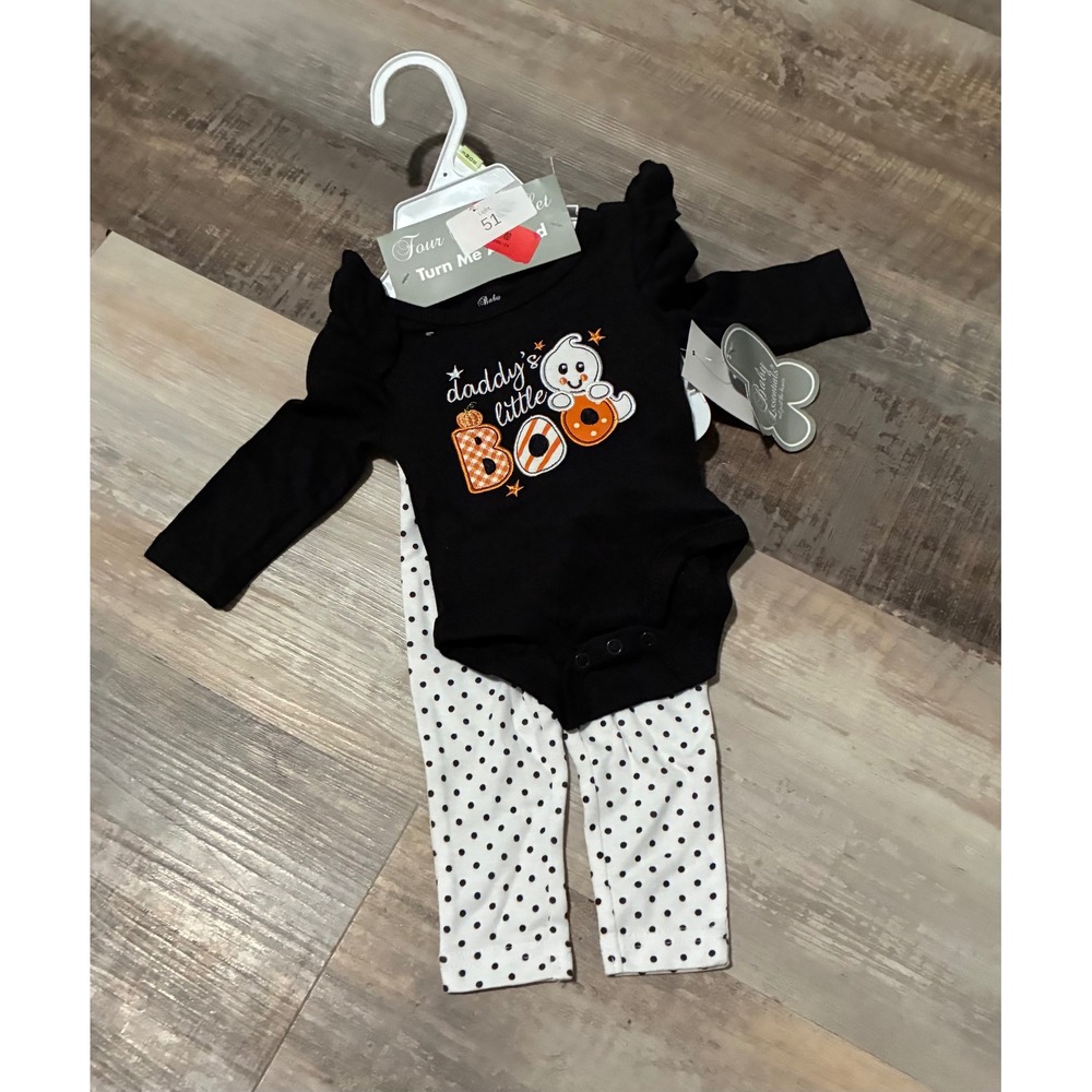 Baby Essentials Halloween Outfit Set 4pc Daddys Little Boo Bodysuit Pants 3M
